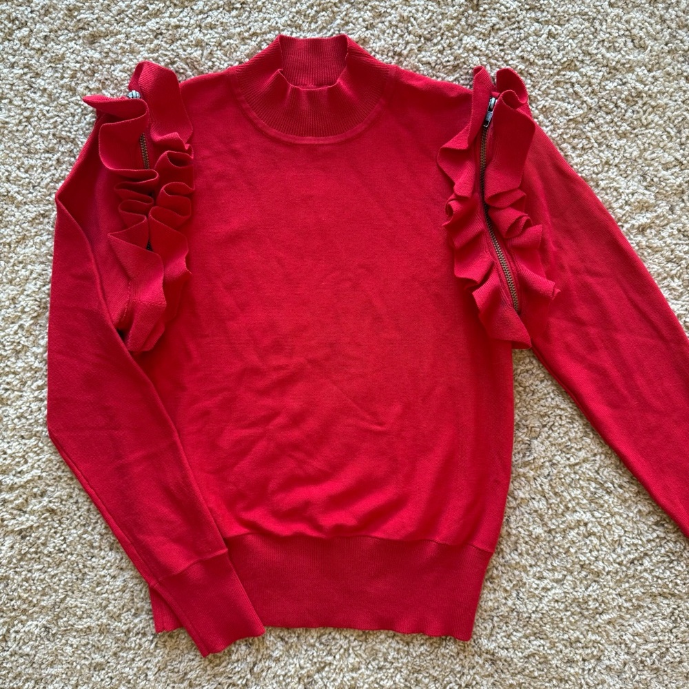 Halogen Ruffle Shoulder Removable Zip Sleeve Red … - image 1